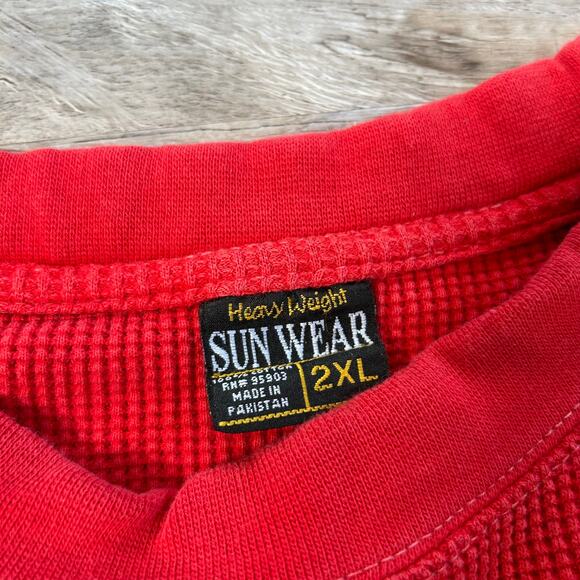 Vintage Sun Wear Red Thermal Long Sleeve Shirt 2XL | Waffle Knit Heavyweight - Picture 6 of 7